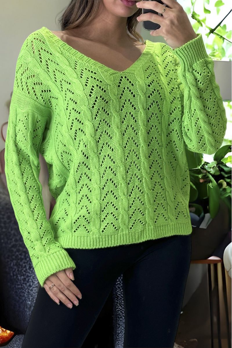 Anise green jumper crossed at the back with a pretty weave - 3