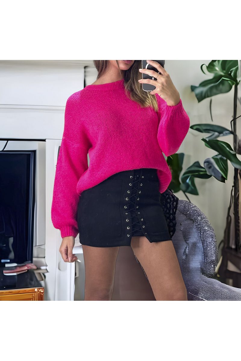Fuchsia sweater made of wool and mohair with a round neck - 2