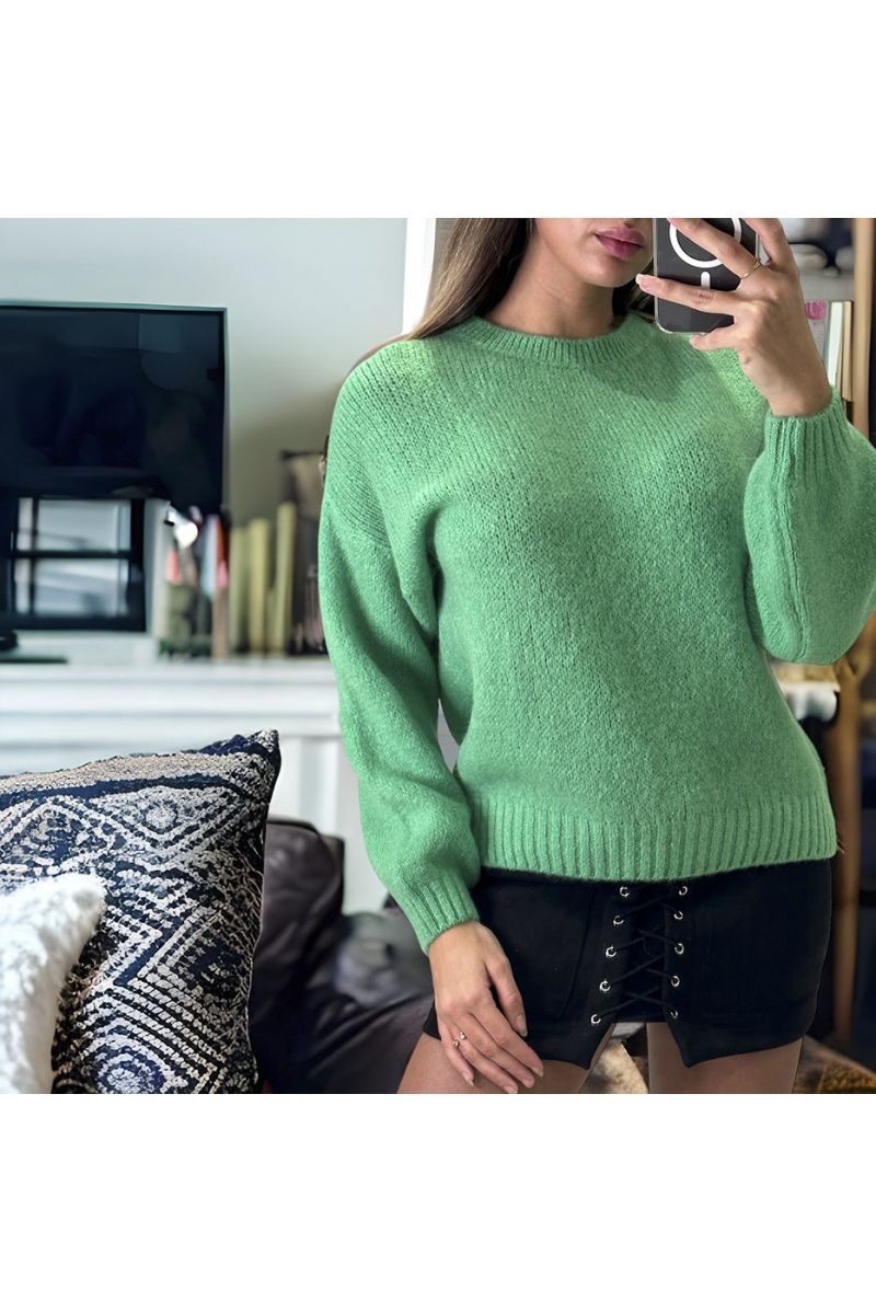 Green sweater made of wool and mohair with a round neck - 1
