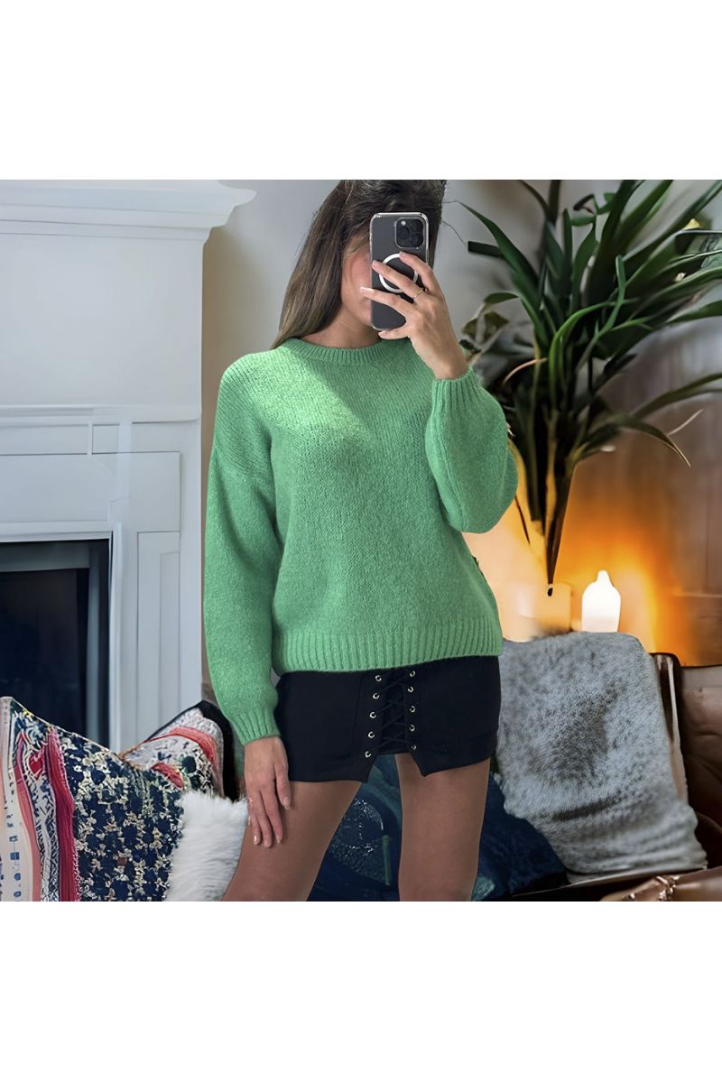 Green sweater made of wool and mohair with a round neck - 2