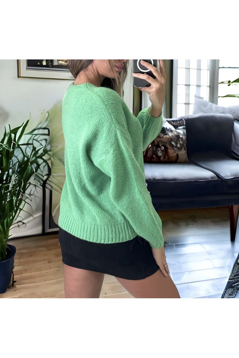Green sweater made of wool and mohair with a round neck - 4