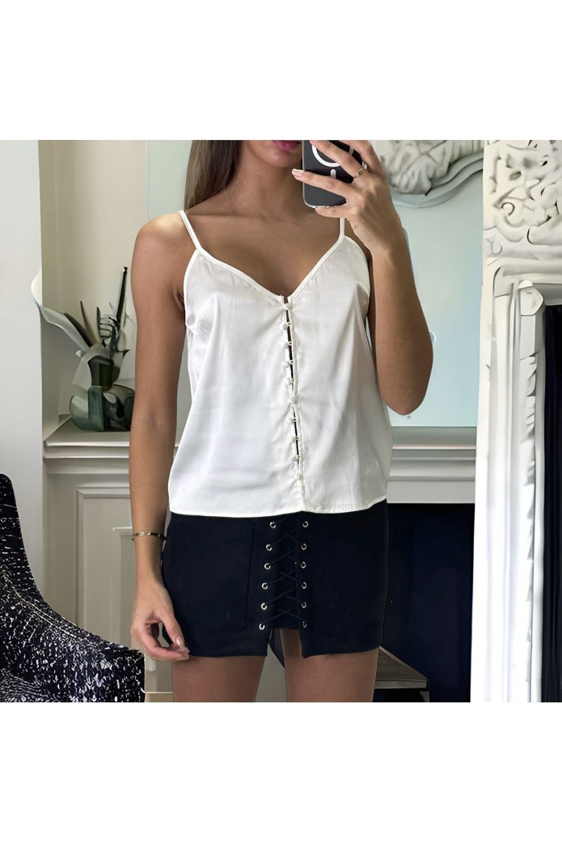 Buttoned white satin tank top - 1