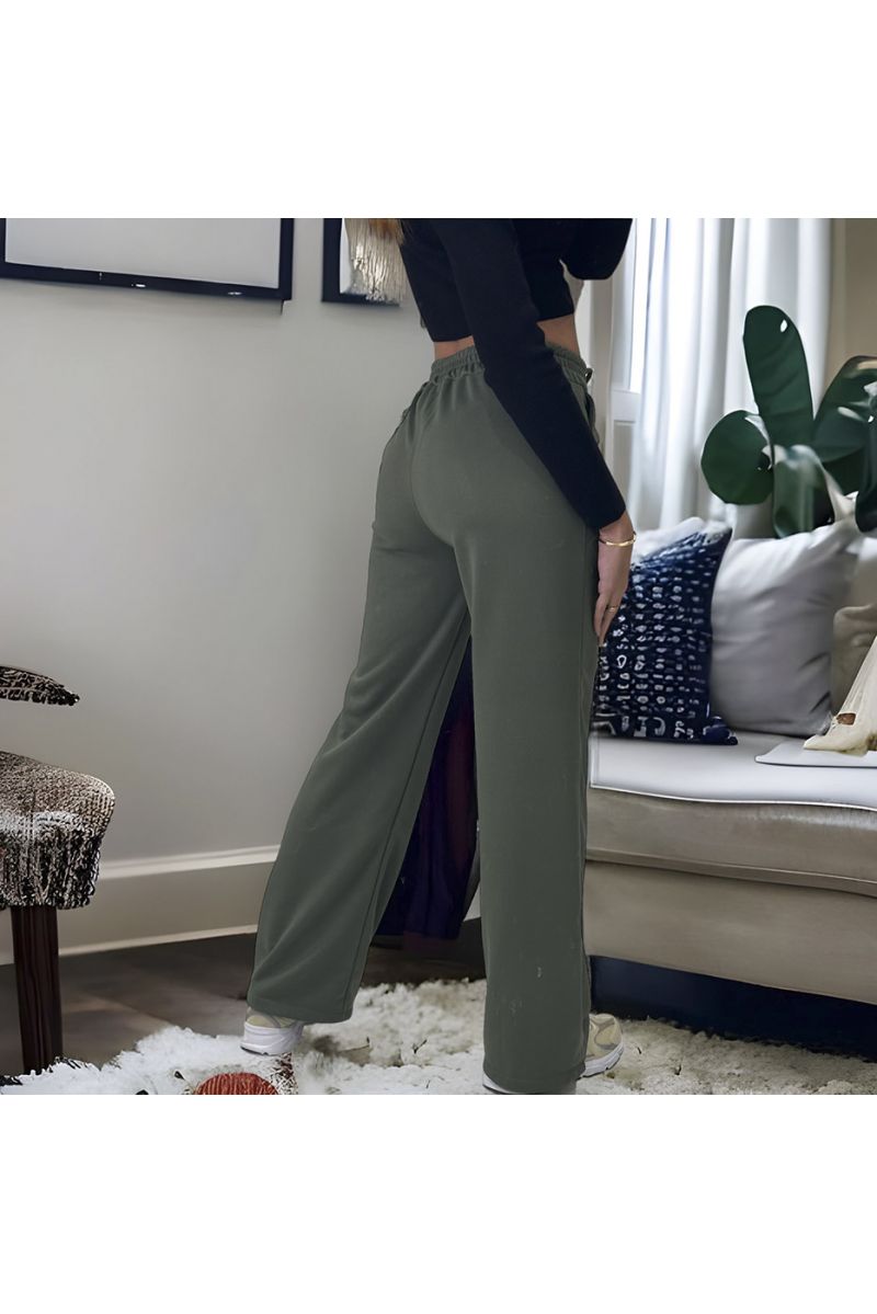 Khaki palazzo pants with pockets and belt - 2