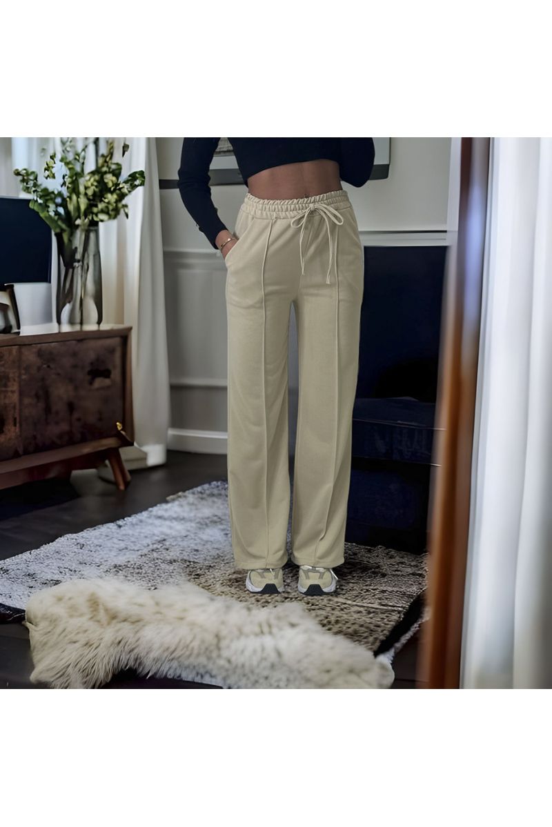 Beige palazzo pants with pockets and belt - 2