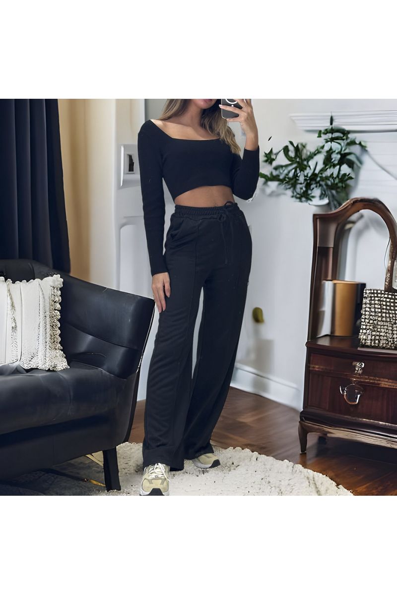 Black palazzo pants with pockets and belt - 1