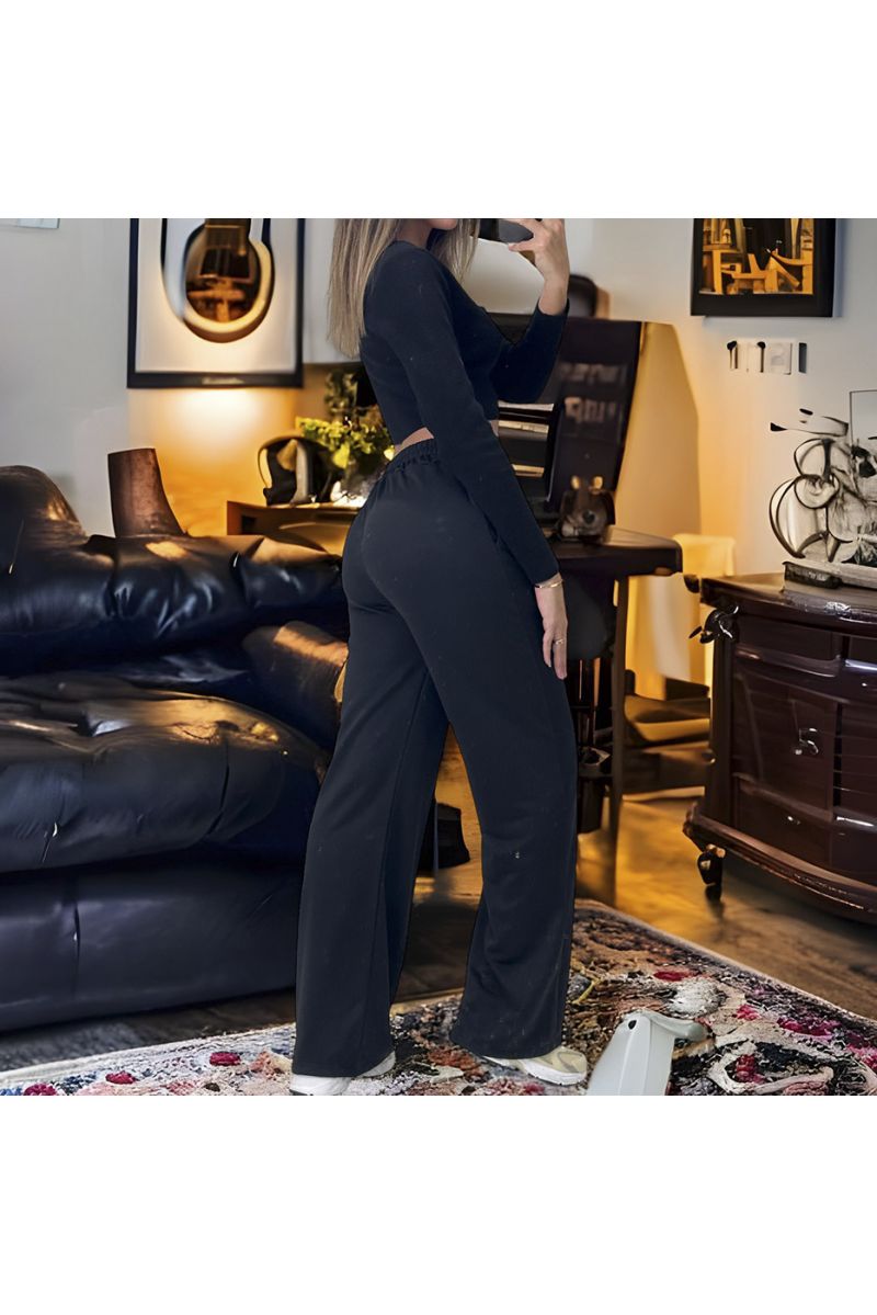 Black palazzo pants with pockets and belt - 3
