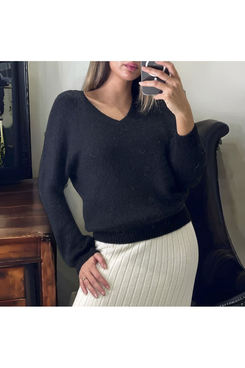 Black sweater made of wool and mohair with V-neck - 2