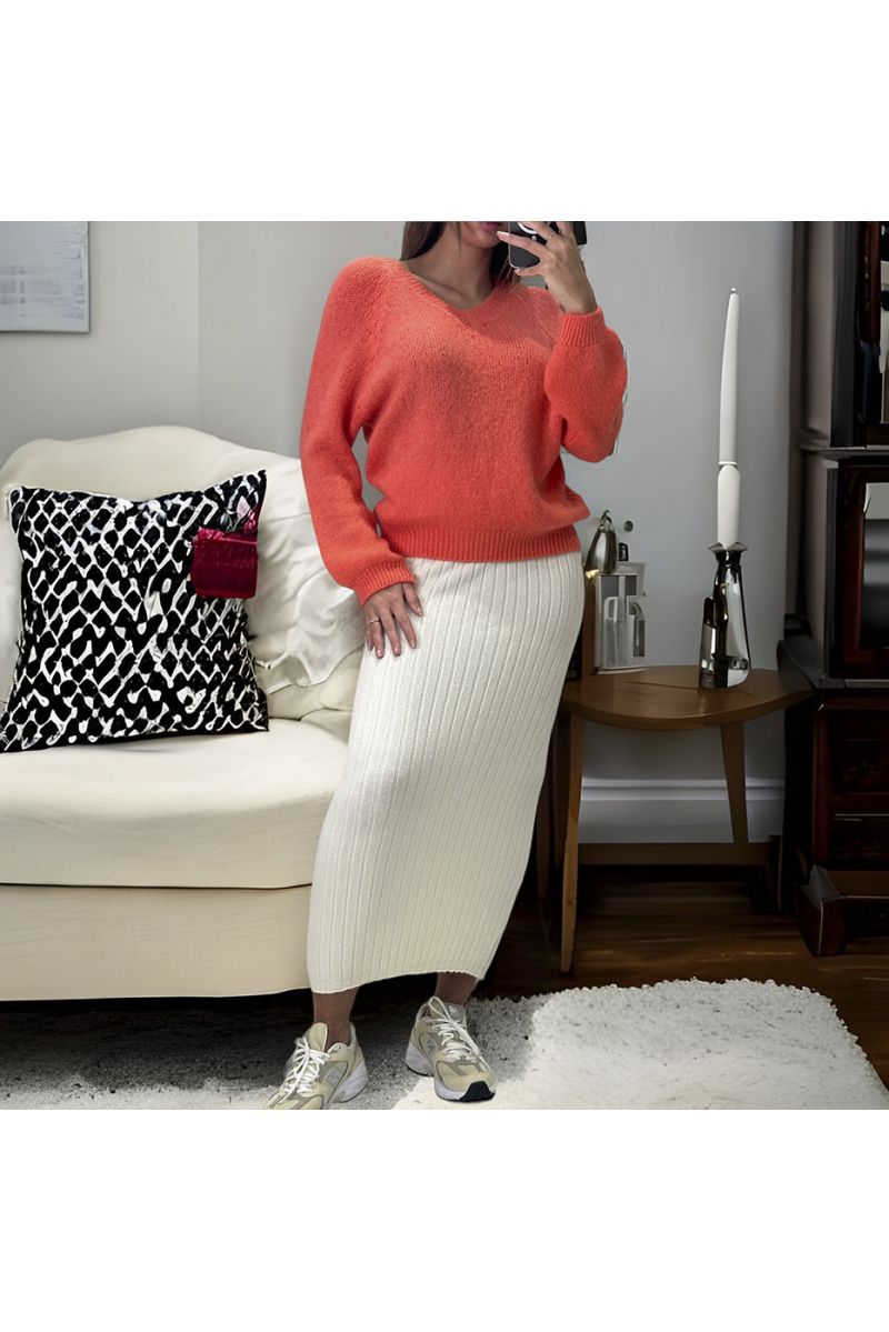 Orange sweater made of wool and mohair in V-neck - 1
