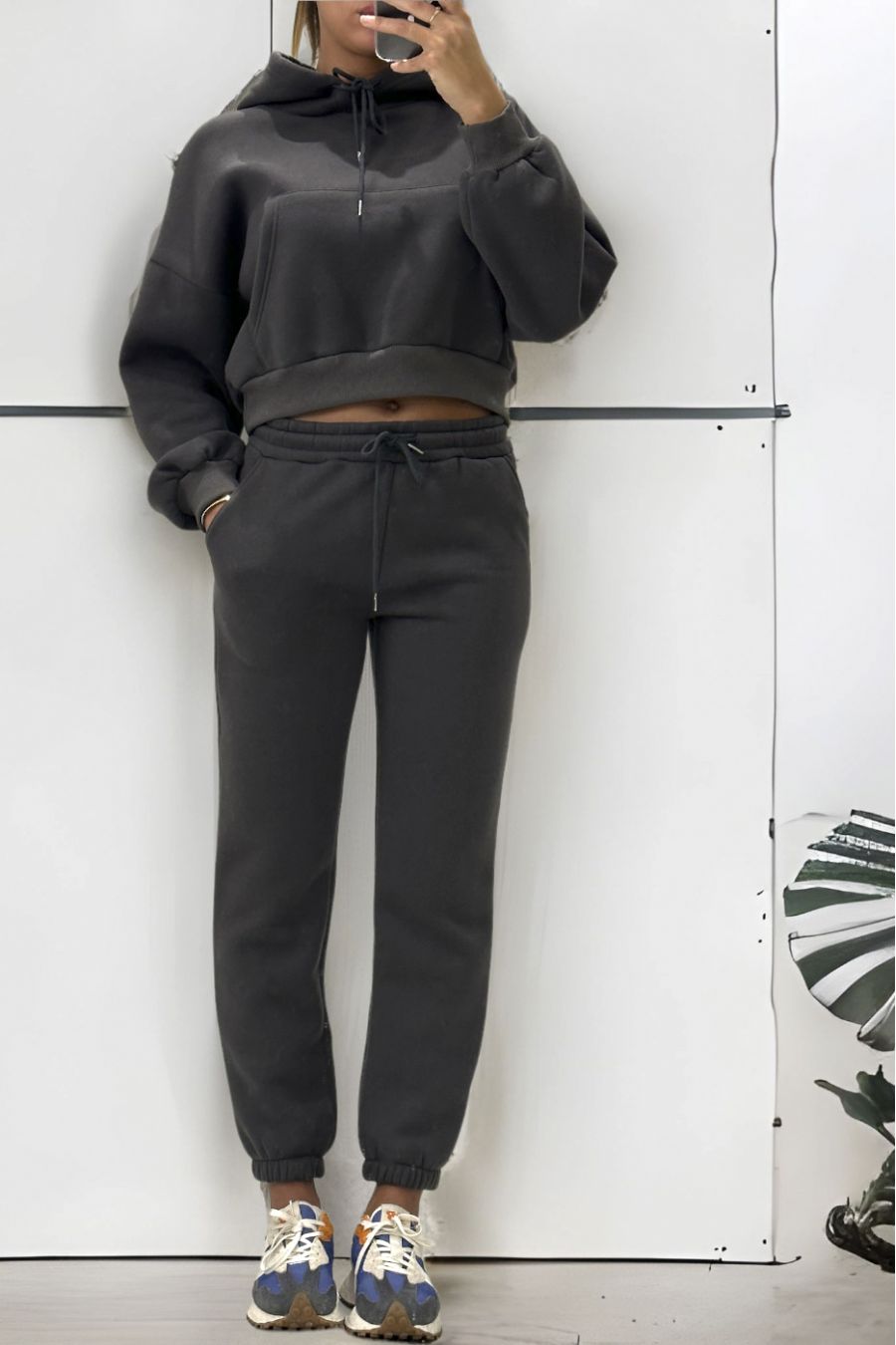 Charcoal set Zeer dikke sweater met zak en capuchon en joggingbroek - 2