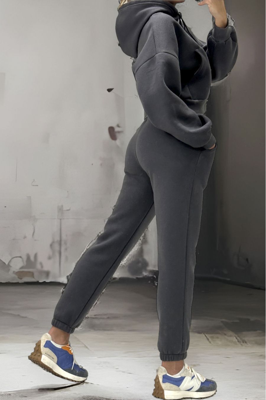 Charcoal set Very thick pocket and hooded sweatshirt with pocket jogging - 4