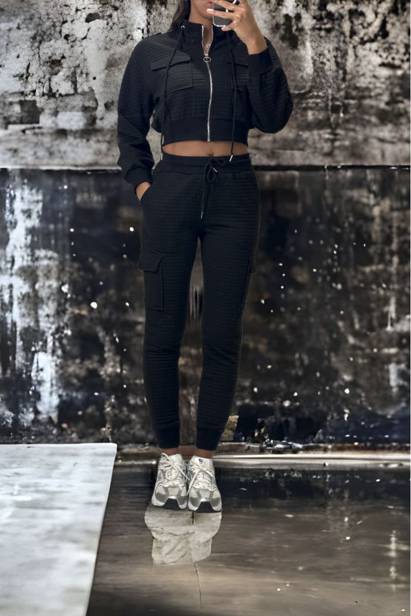 Zeer stijlvol zwart kaki joggingpak en sweatshirt met rits - 2
