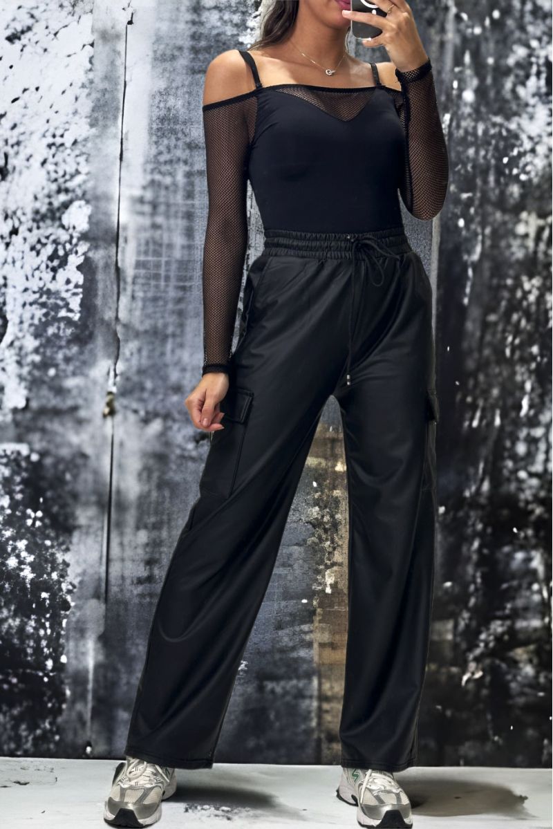 Trellis palazzo trousers in black quilted faux leather - 2
