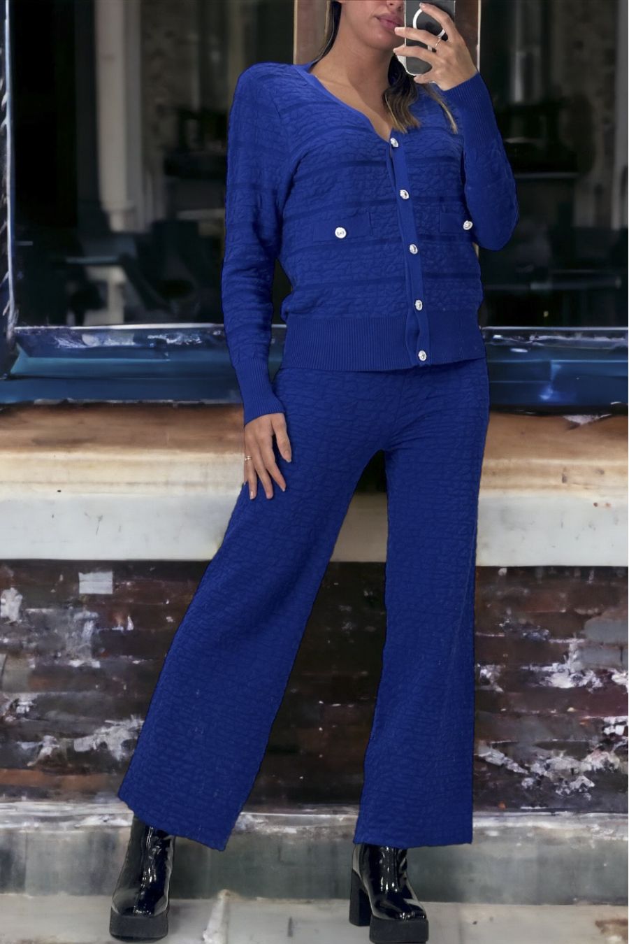 Royal vest and palazzo set in very stretchy jacquard - 1