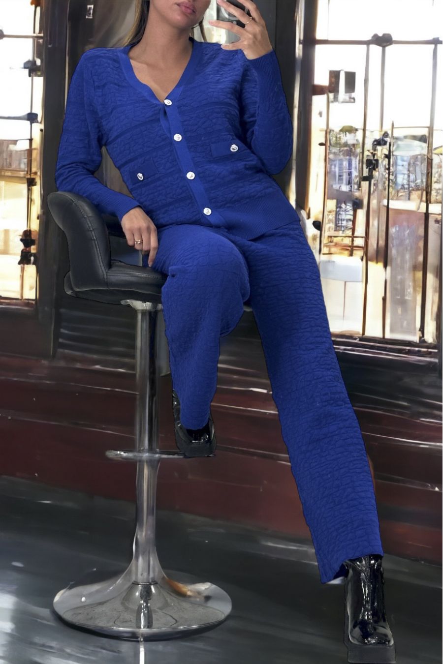 Royal vest and palazzo set in very stretchy jacquard - 3