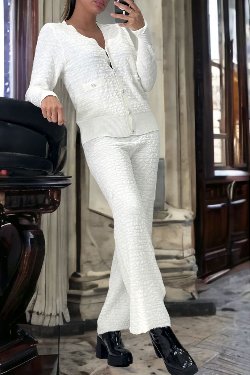 Wit vest en palazzo-broek in zeer rekbare jacquard - 1