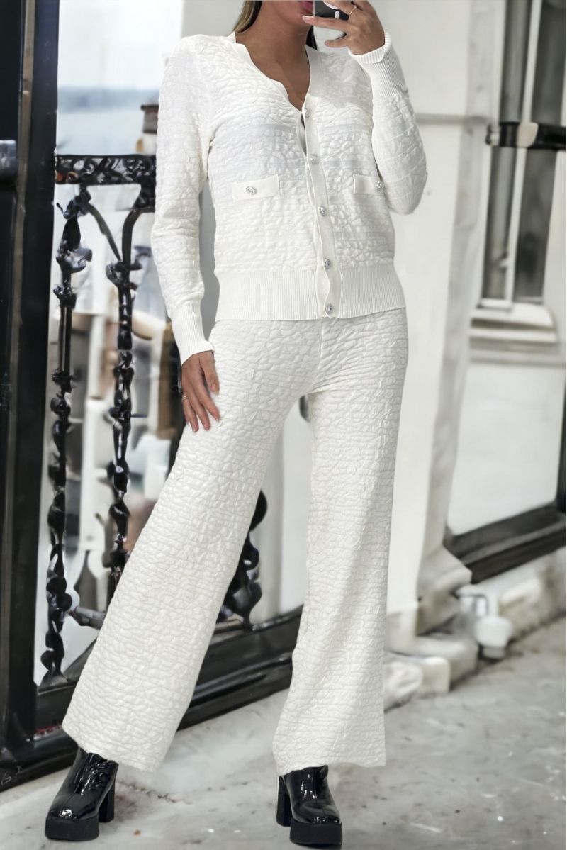 White vest and palazzo pants set in very stretchy jacquard - 2