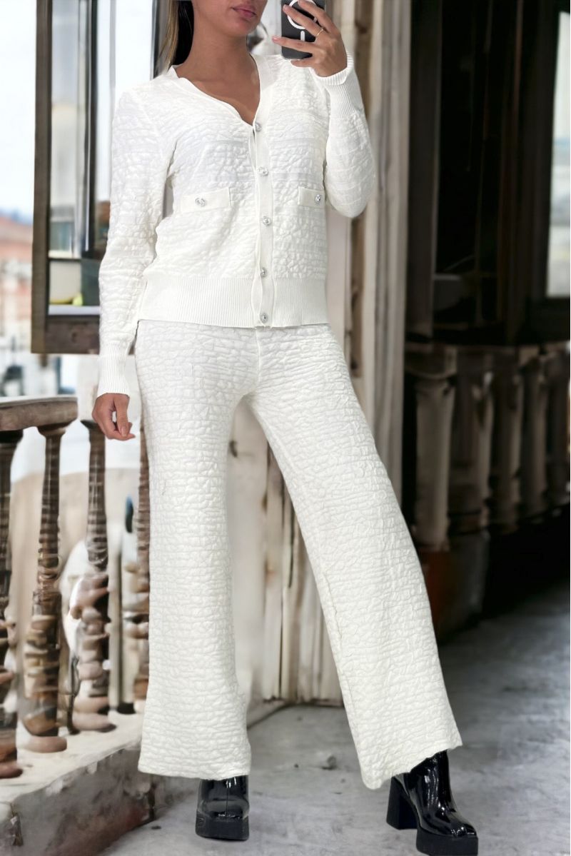 Wit vest en palazzo-broek in zeer rekbare jacquard - 3