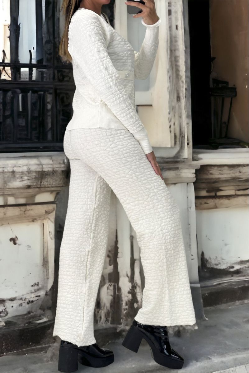 Wit vest en palazzo-broek in zeer rekbare jacquard - 4