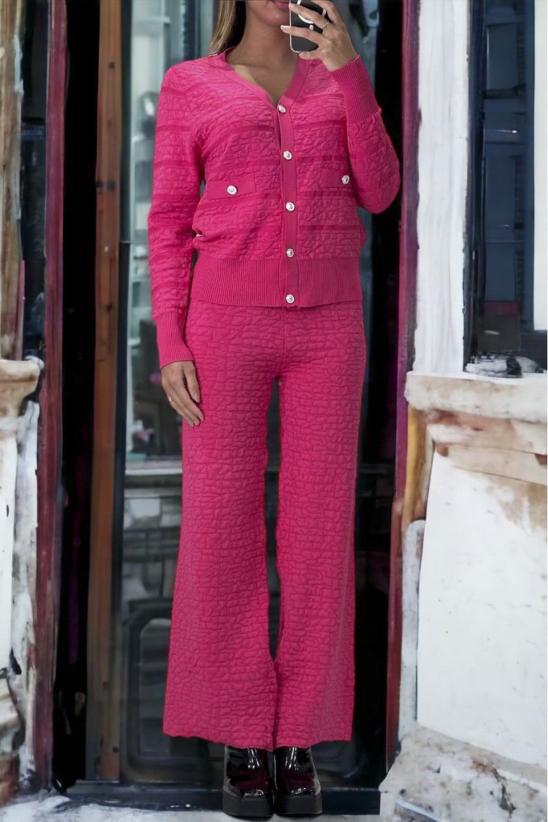 Fuchsia vest and palazzo pants set in very stretchy jacquard - 2