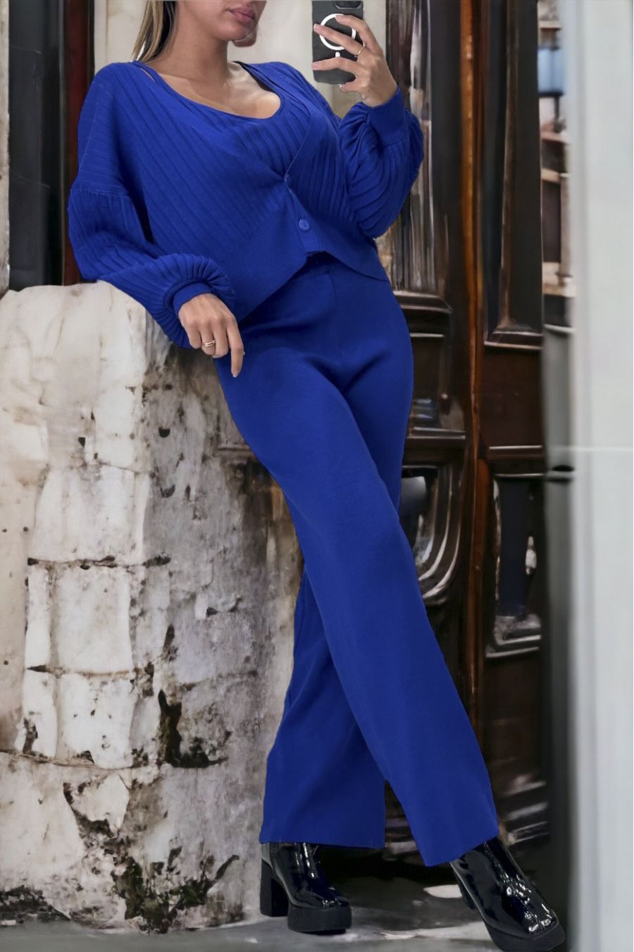 3-piece vest tank top and royal palazzo pants set - 2