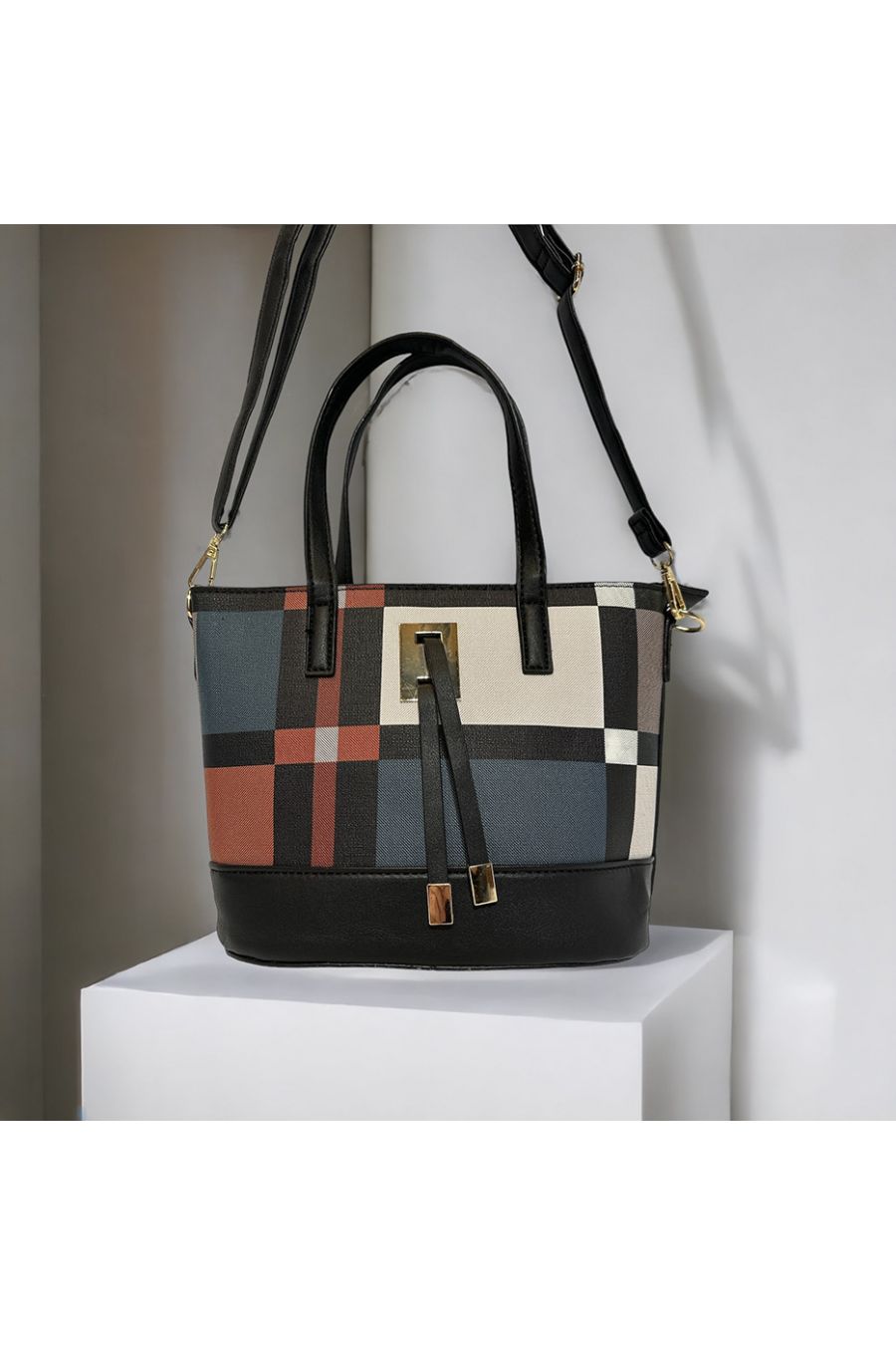 Inspirational handbag with orange check - 1