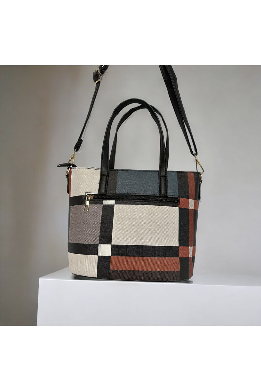 Inspirational handbag with orange check - 2