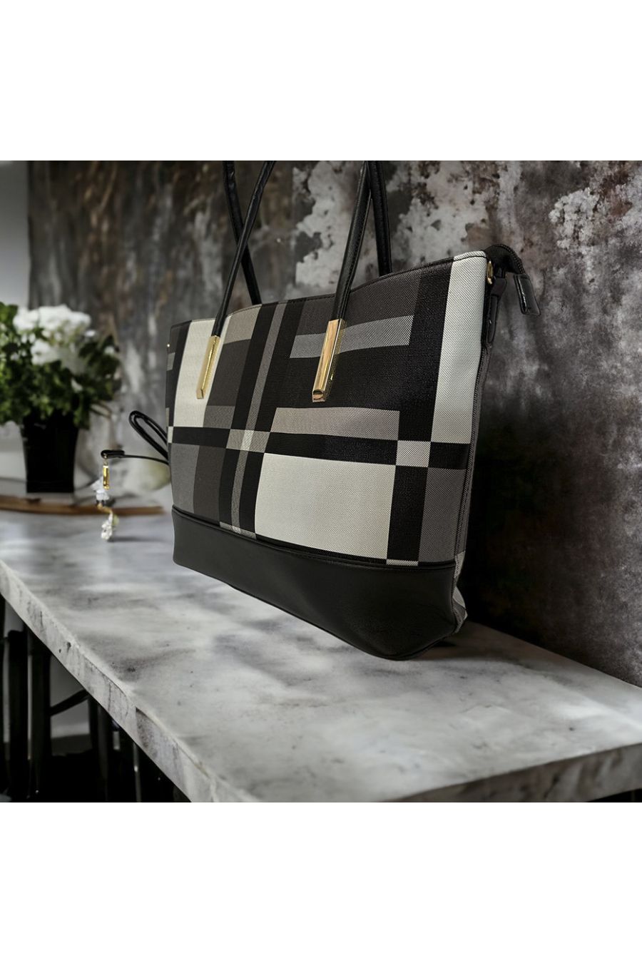 Sac à main inspi à carreau noir - 3