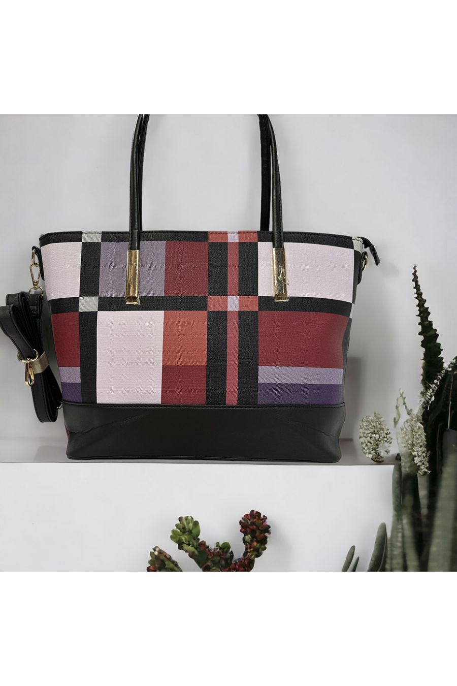 Red check inspired handbag - 1