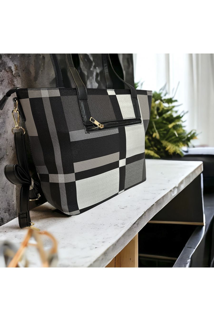 Sac à main inspi à carreau noir  - 3