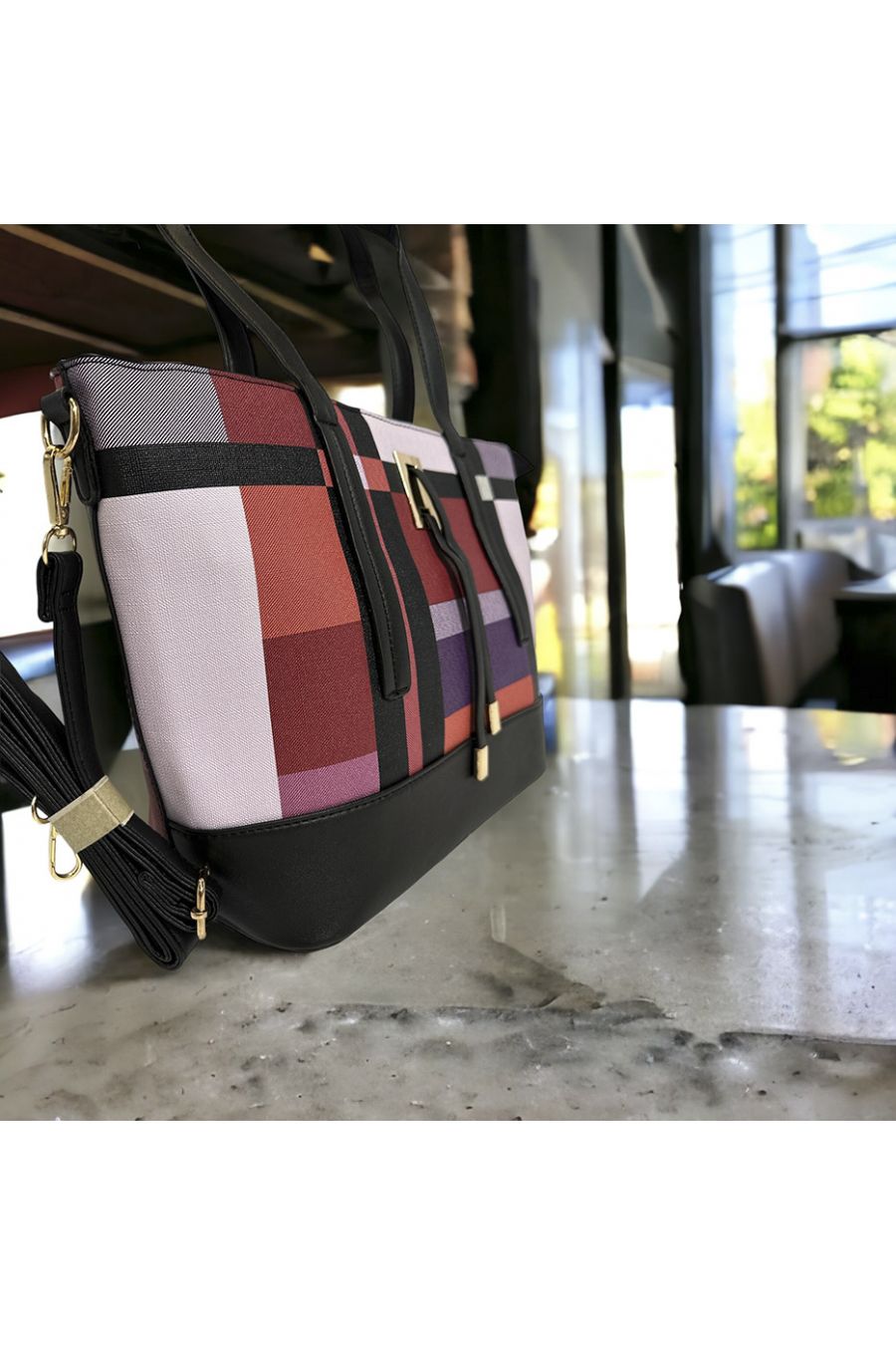 Red check inspired handbag - 3