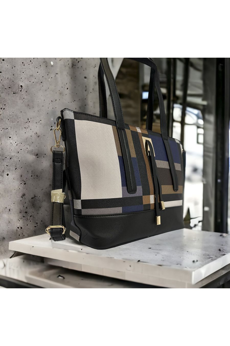 Inspirational blue check handbag - 1