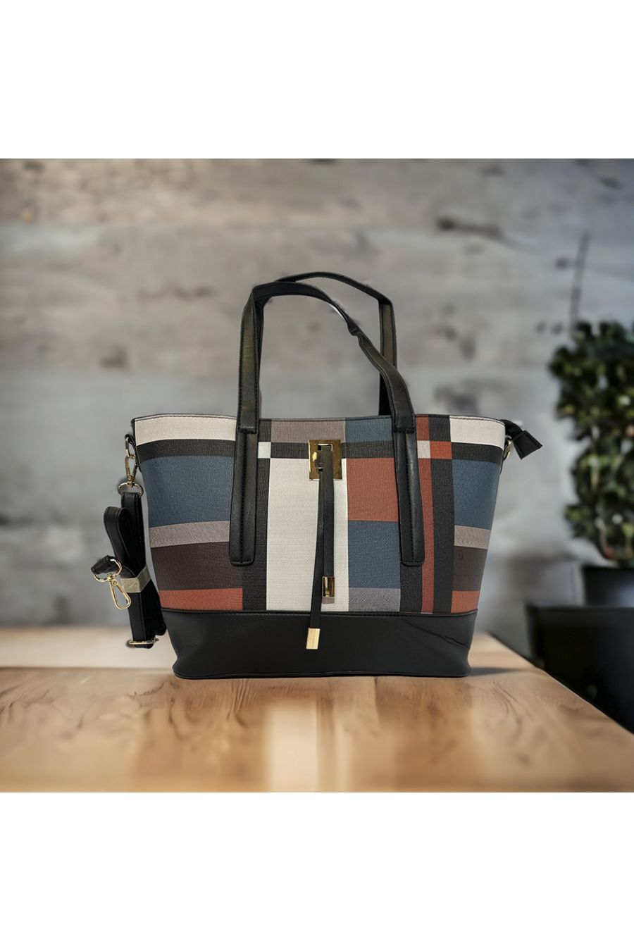 Inspirational handbag with orange check - 1