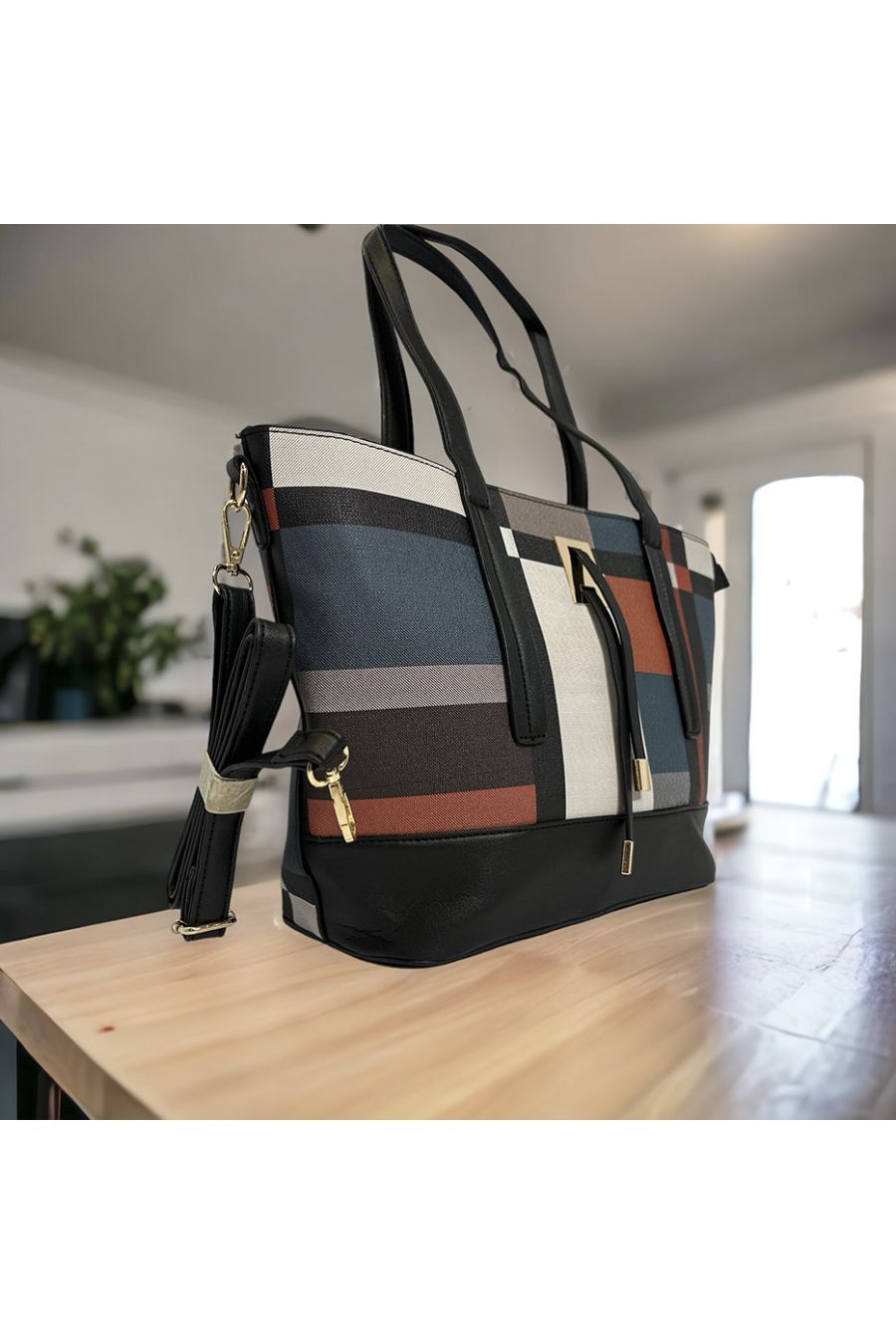 Inspirational handbag with orange check - 2