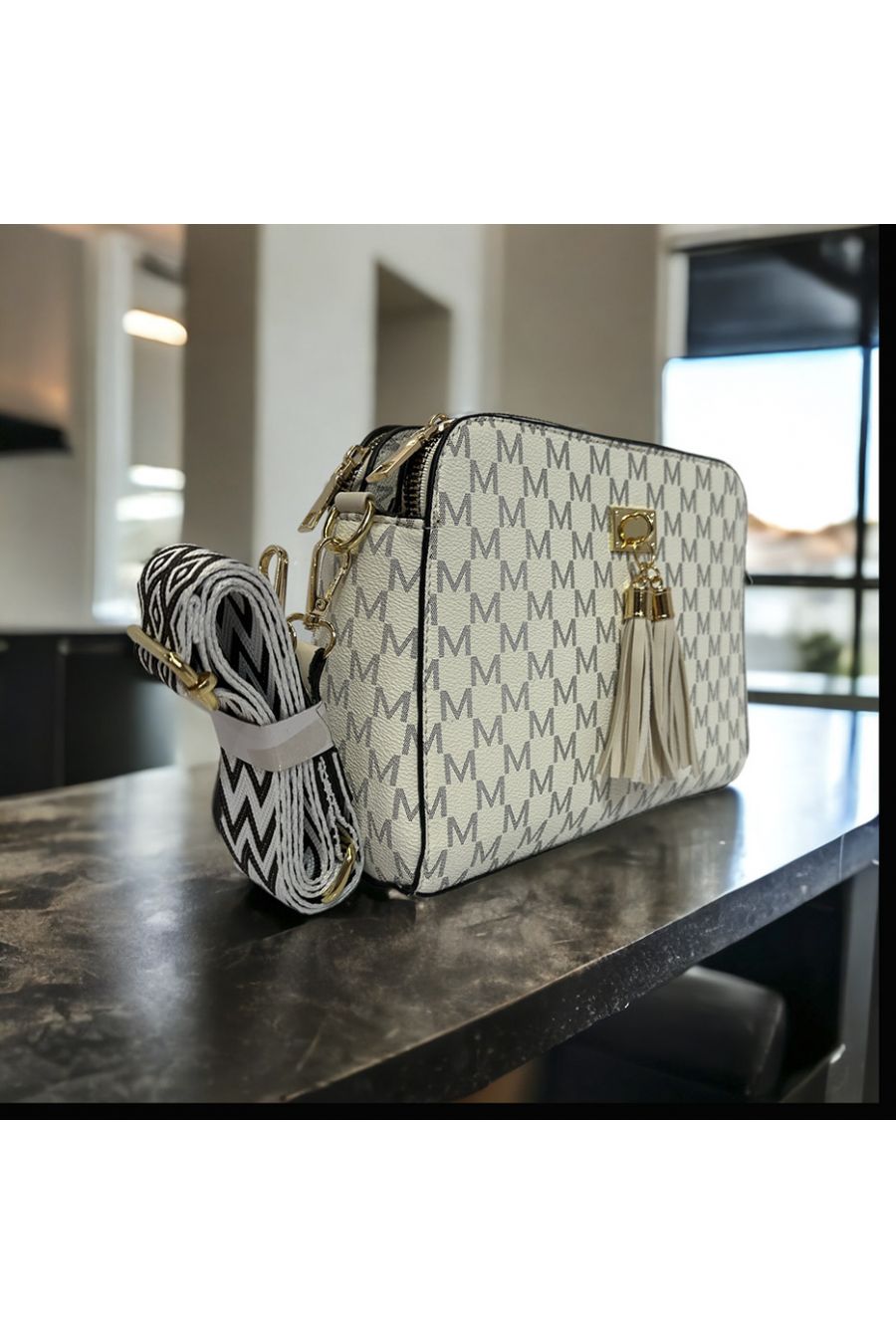 Sac à main inspi beige 3 fermetures - 1