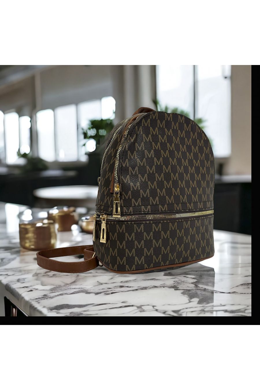 Brown inspired backpack with several closures - 1