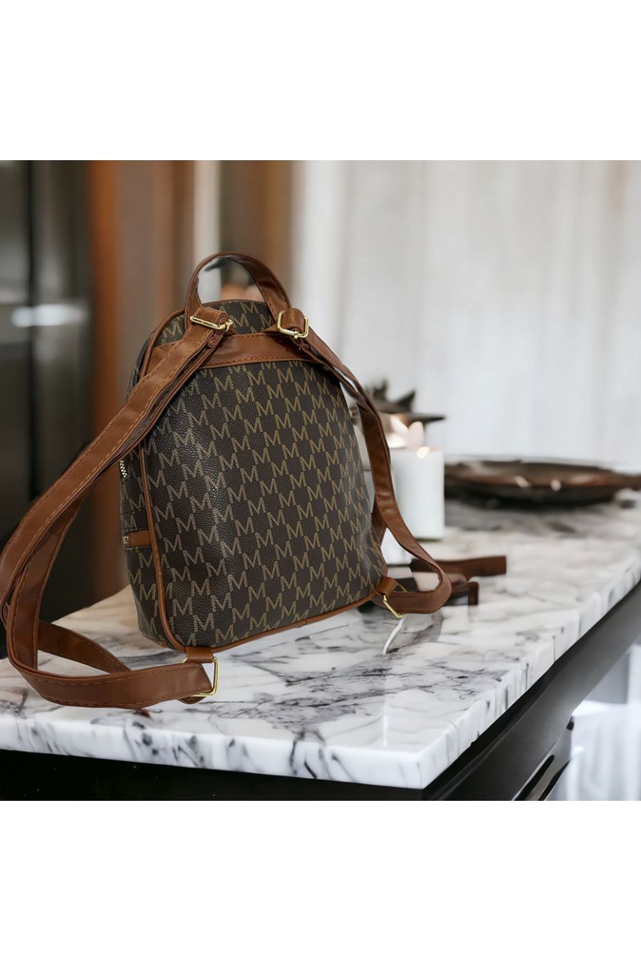 Brown inspired backpack with several closures - 4