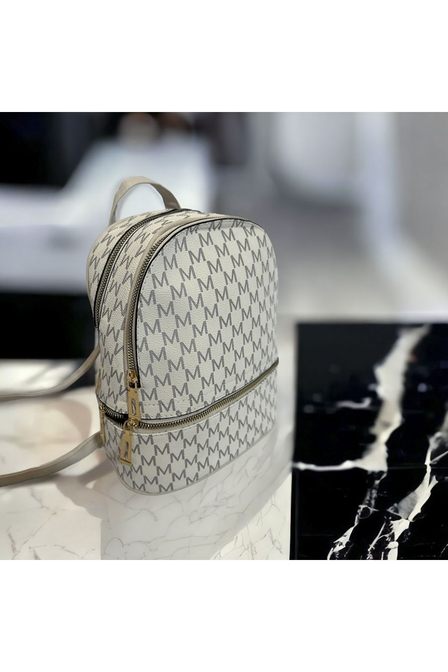 Sac à dos inspi beige avec plusieurs fermeture - 3