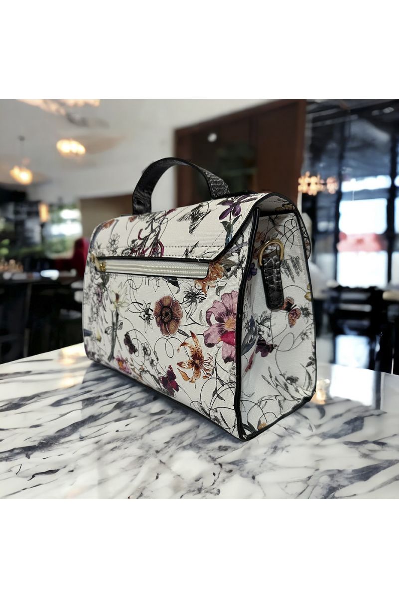Sac à main inspi blanc rouge avec joli motif fleuris  - 1