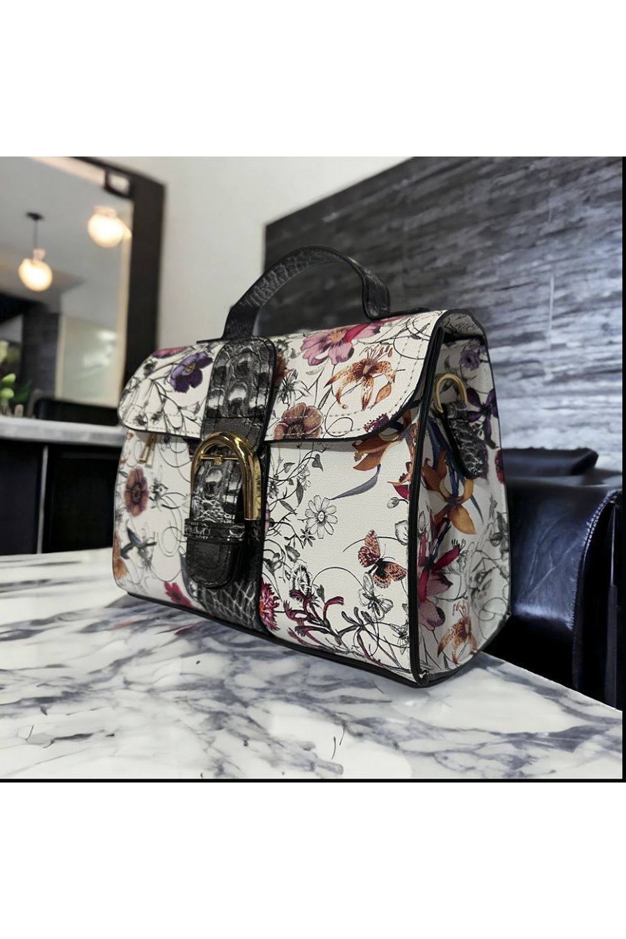 Inspi witrode handtas met mooi bloemenpatroon - 3