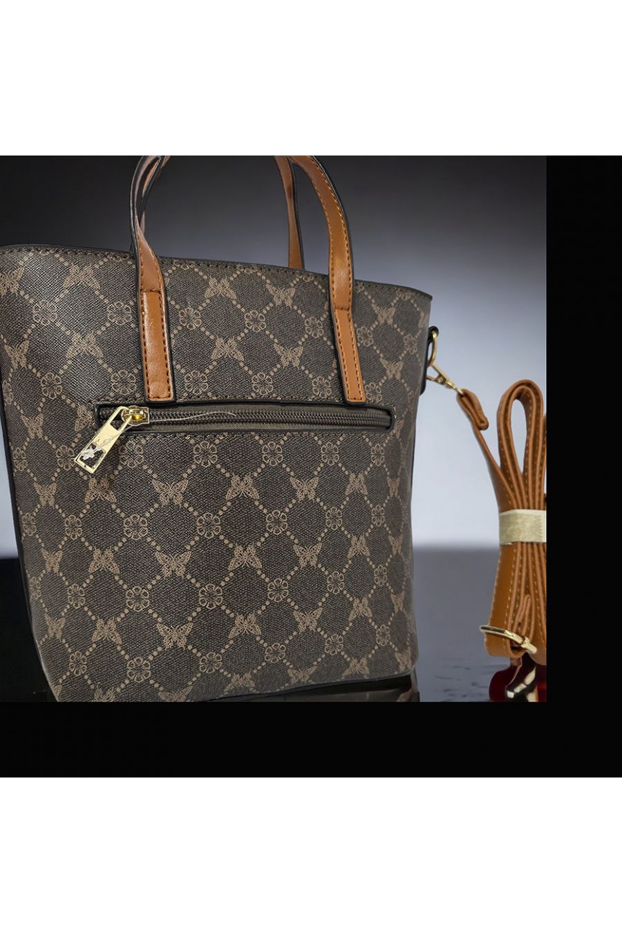 Brown patterned inspired handbag - 1