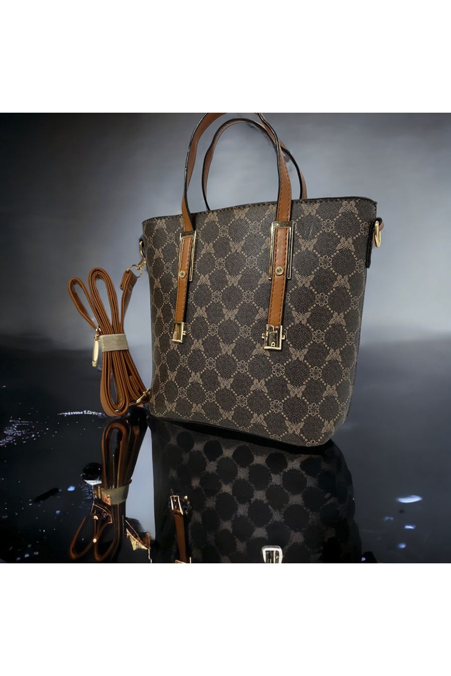 Sac à main inspi marron à motif  - 4