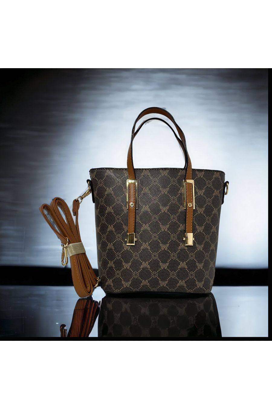 Brown patterned inspired handbag - 5