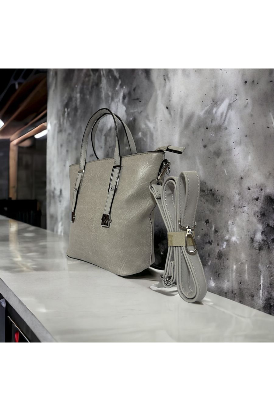 Sac à main inspi gris uni - 3