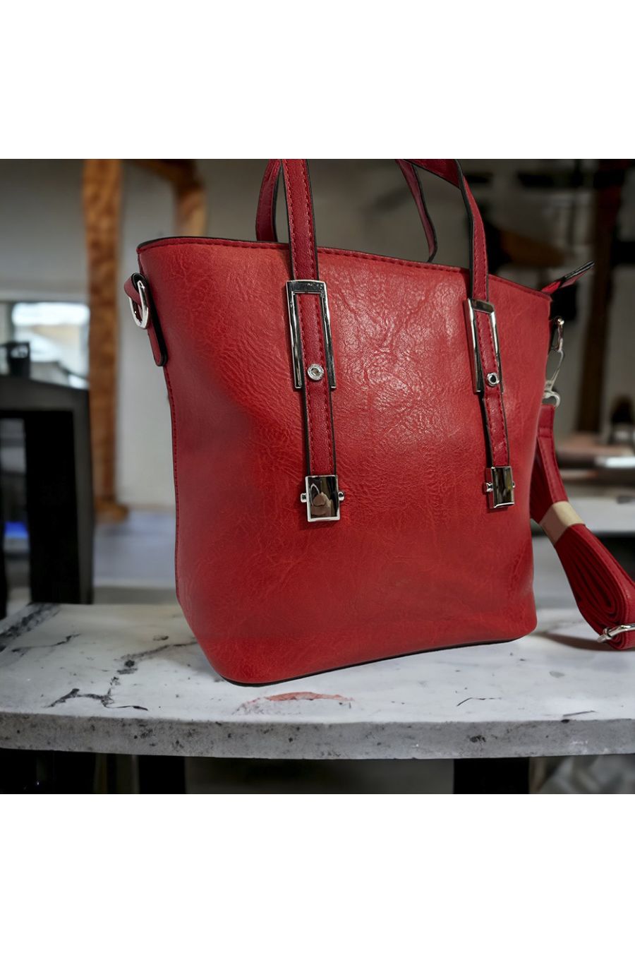 Sac à main inspi rouge uni - 2