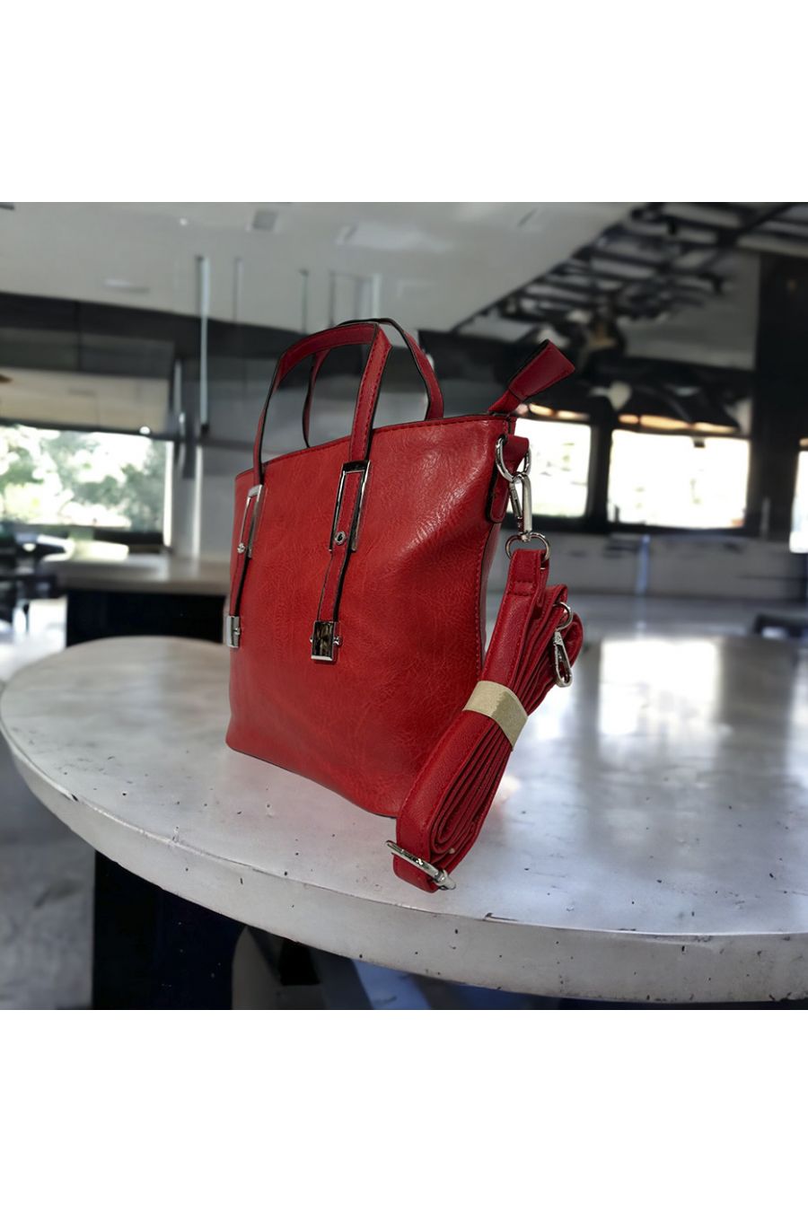 Sac à main inspi rouge uni - 3
