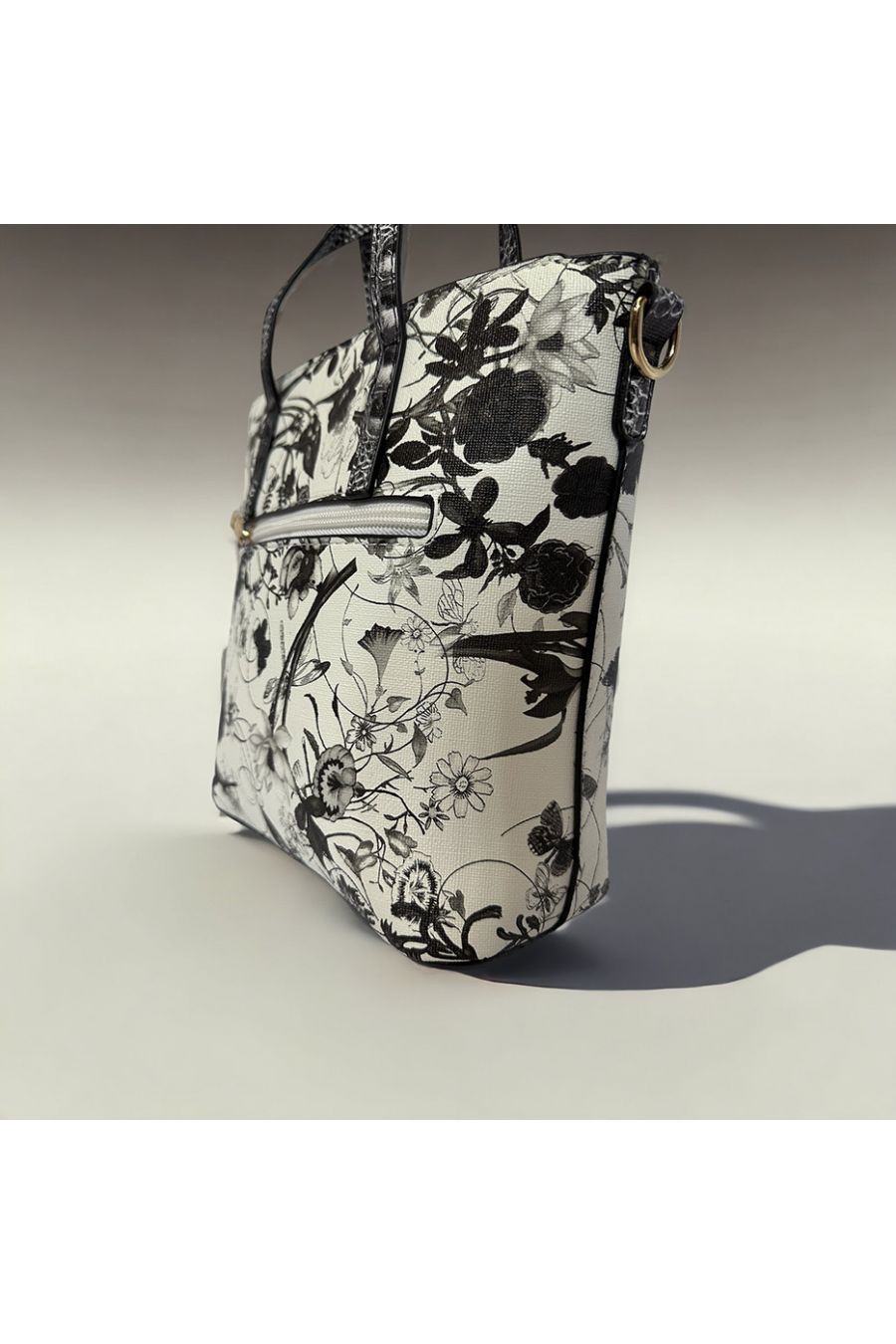 Witte en zwarte bloemen geïnspireerde handtas - 1