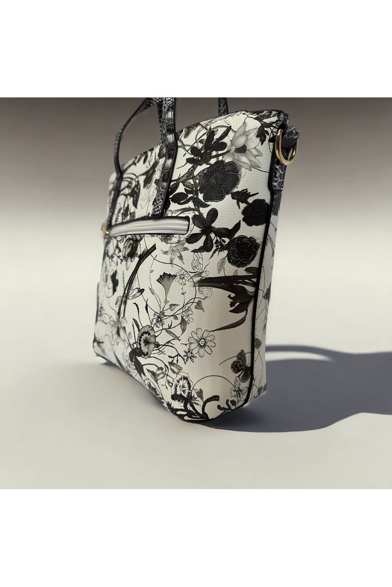 White and black floral inspired handbag - 1