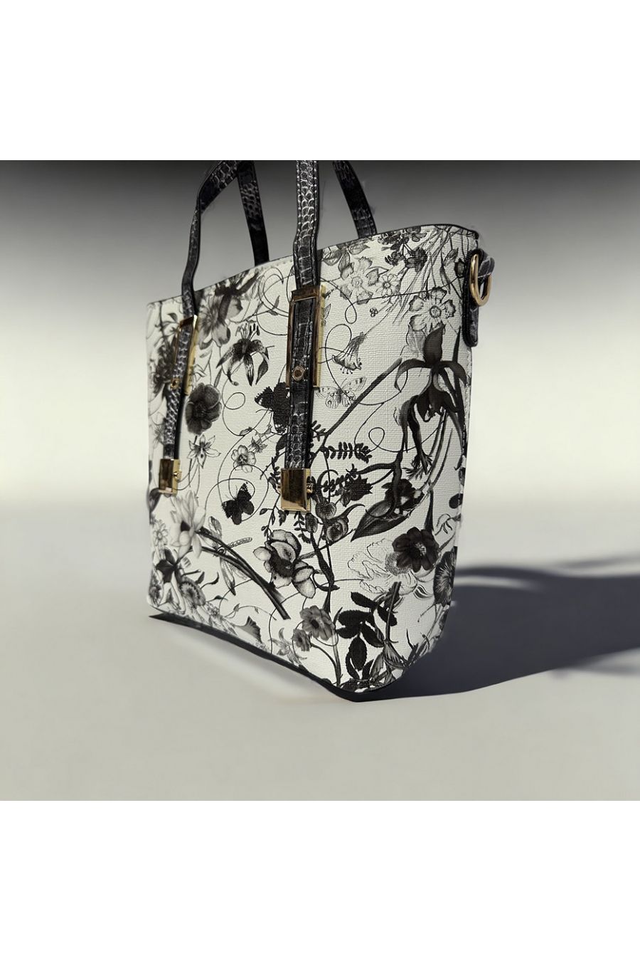 White and black floral inspired handbag - 2