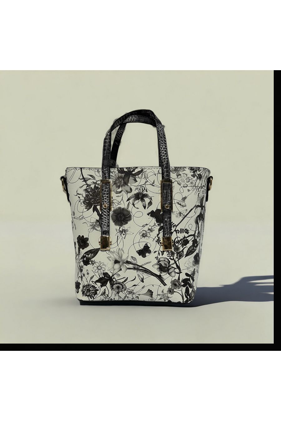White and black floral inspired handbag - 3