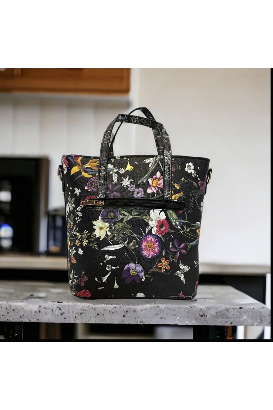 Zwarte bloemen geïnspireerde handtas - 2